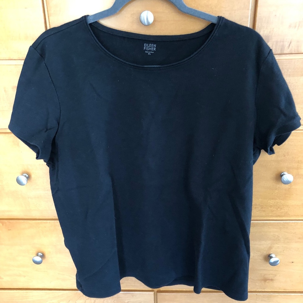 Eileen Fisher 100% Black Round Neck T Shirt Sz XL
